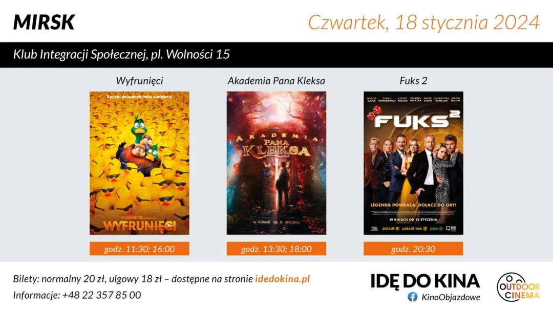 "Idę do kina" w KIS w Mirsku: Hity kinowe na dużym ekranie