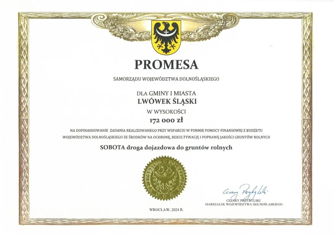Gmina Lwówek Śląski otrzymała promesy na remonty dróg dojazdowych