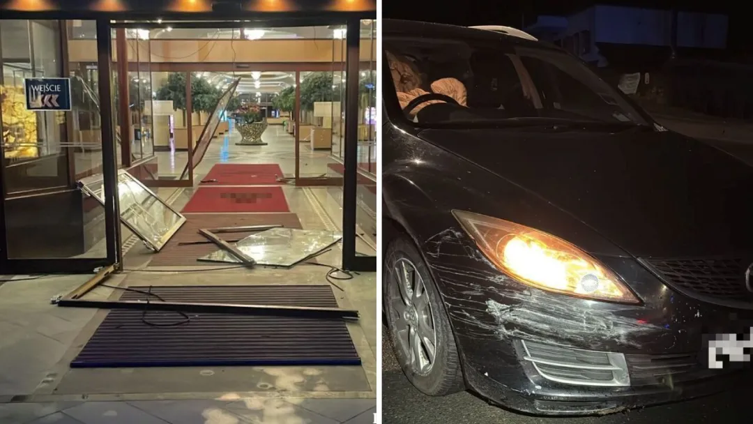 Nie zatrzymał się do kontroli drogowej. Policja podjęła pościg, kierowca wjechał w Hotel Gołębiewski