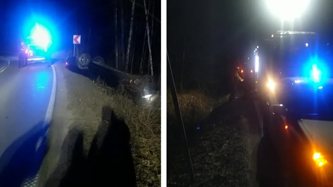 Mercedes dachował w Żerkowicach. Na miejscu działają służby.