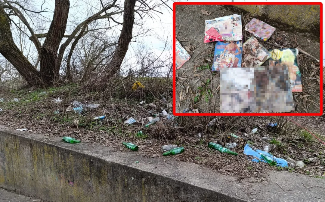 Lwówecka tama pełna śmieci i gazetek dla dorosłych