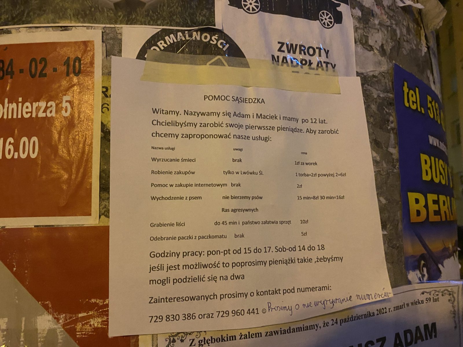 Nietypowe ogłoszenie 12-latków na lwóweckim słupie ogłoszeniowym