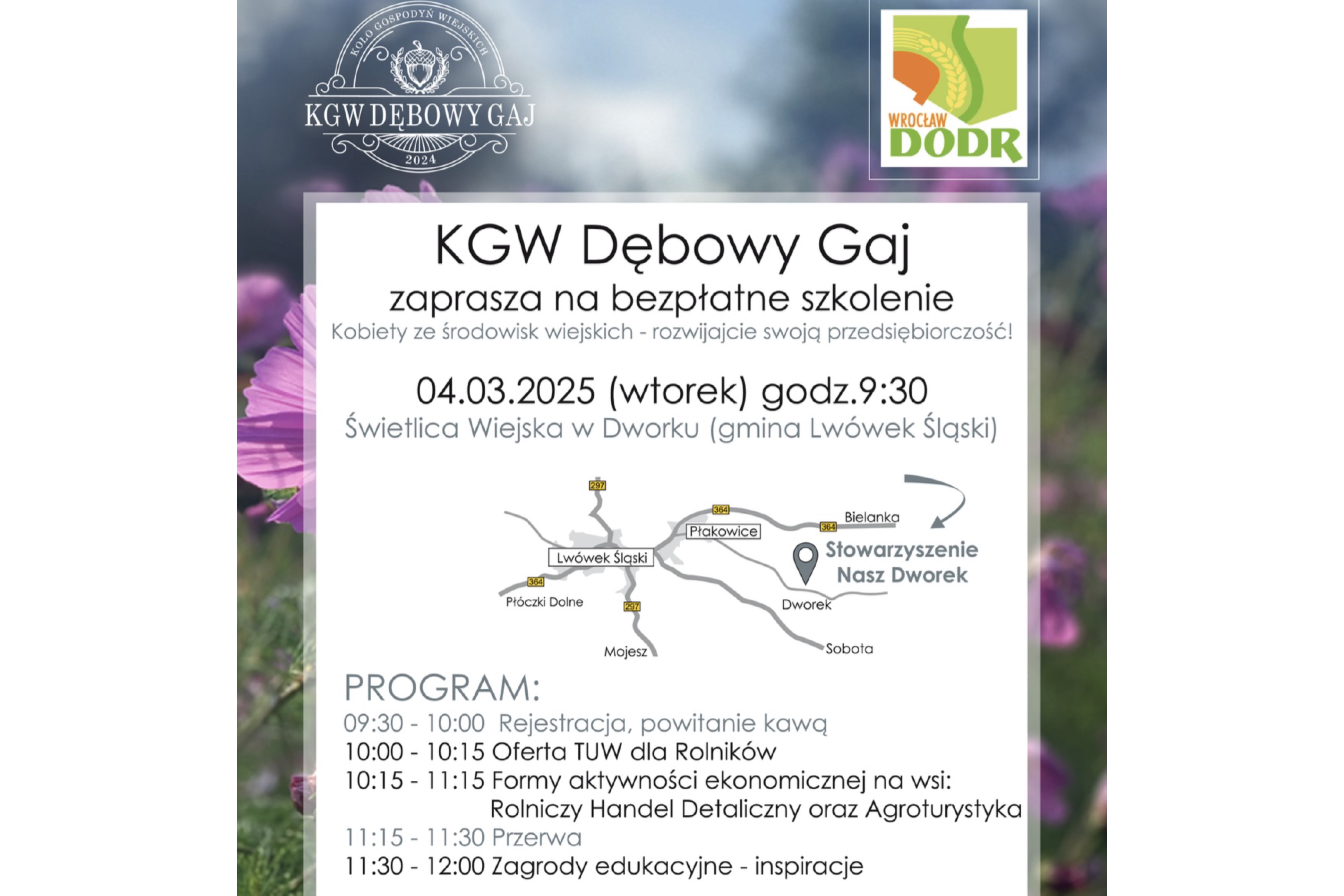 KGW Dębowy Gaj zaprasza na bezpłatne szkolenie!