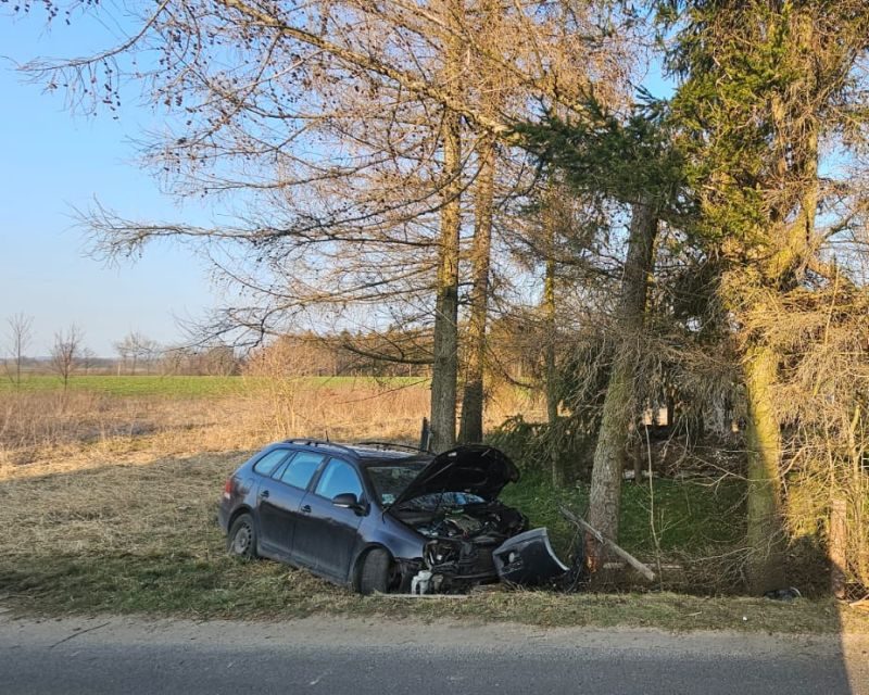 Pijany kierowca stracił panowanie nad autem i uderzył w drzewo