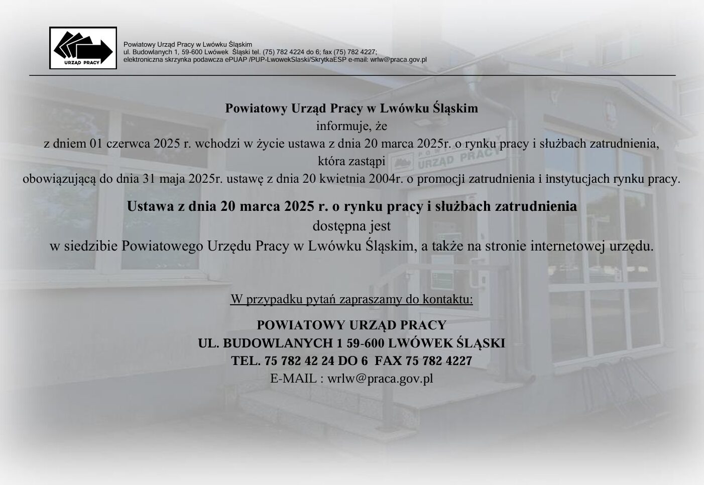 Powiatowy Urząd Pracy w Lwówku Śl: Ważne zmiany już od 1 czerwca