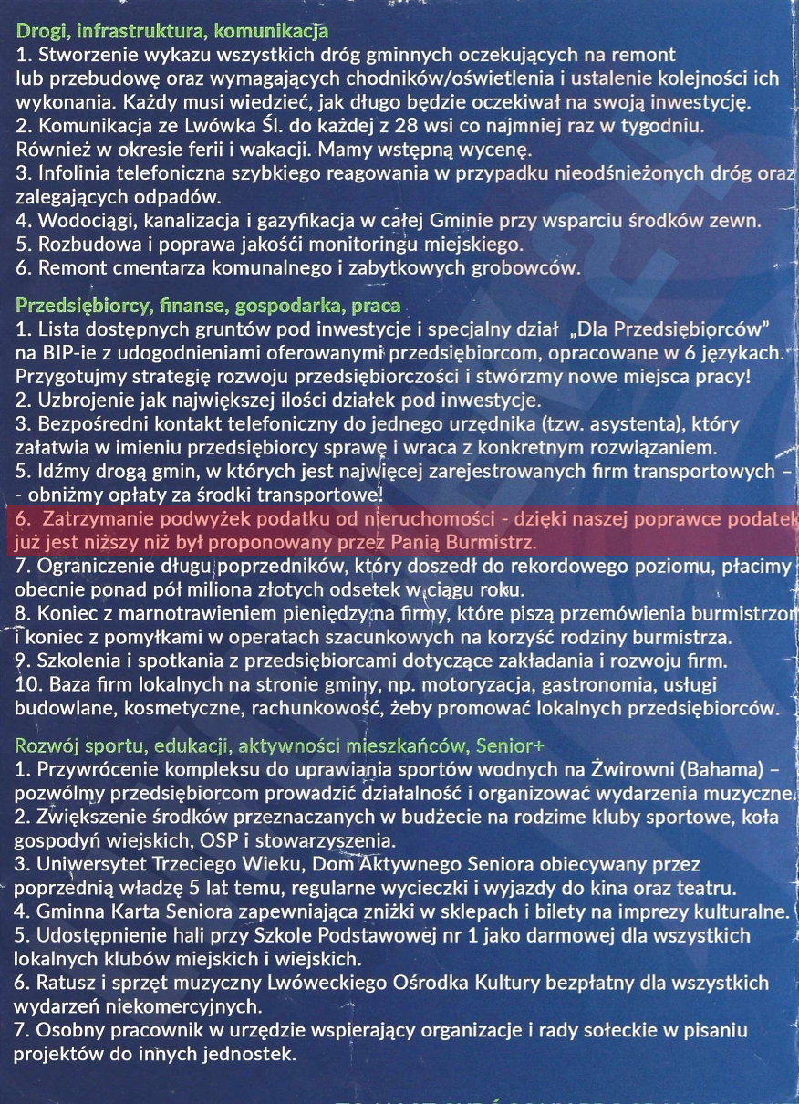 Będzie podwyżka podatku od nieruchomości, mimo że obietnice wyborcze radnych i burmistrza mówiły inaczej [ZDJĘCIE ULOTKI]