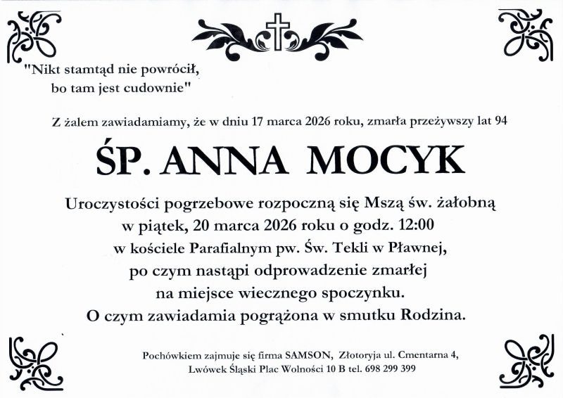 Odeszła Anna Mocyk