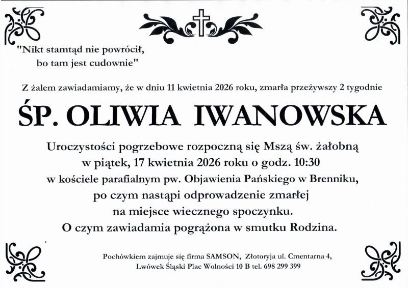 Odeszła Oliwia Iwanowska