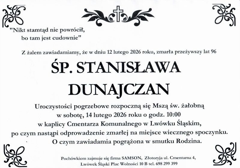  Odeszła Stanisława Dunajczan