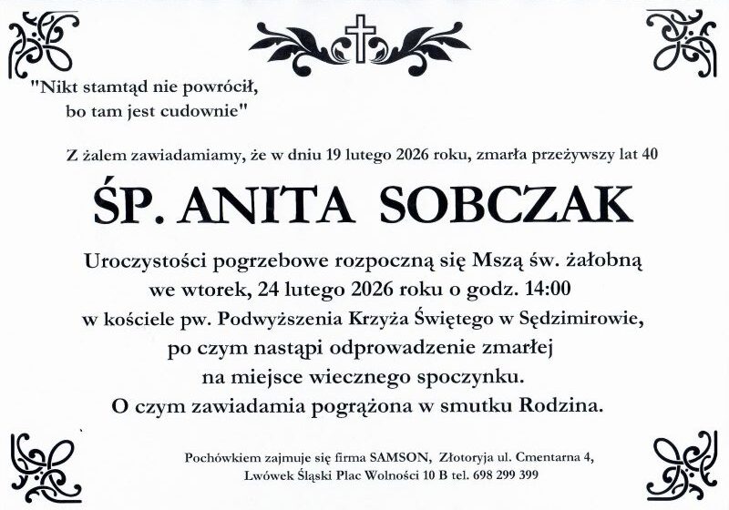  Odeszła Anita Sobczak