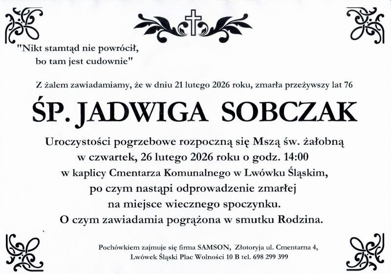  Odeszła Jadwiga Sobczak