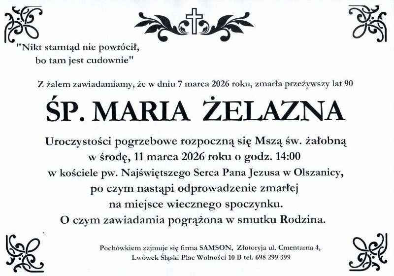 Odeszła Maria Żelazna