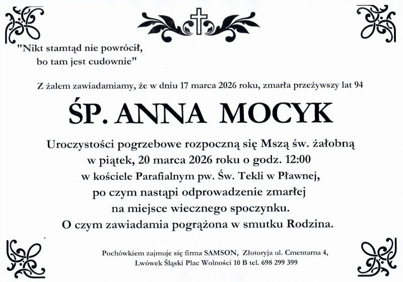  Odeszła Anna Mocyk