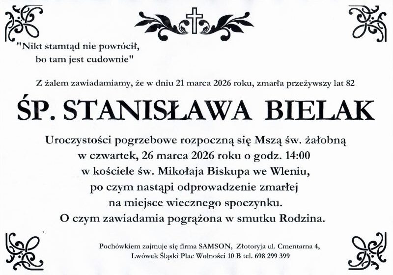  Odeszła Stanisława Bielak
