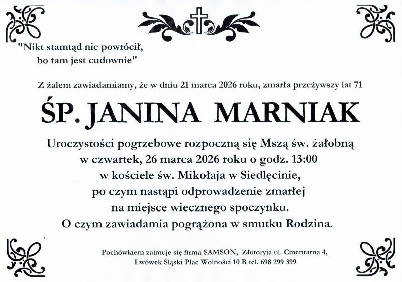  Odeszła Janina Marniak