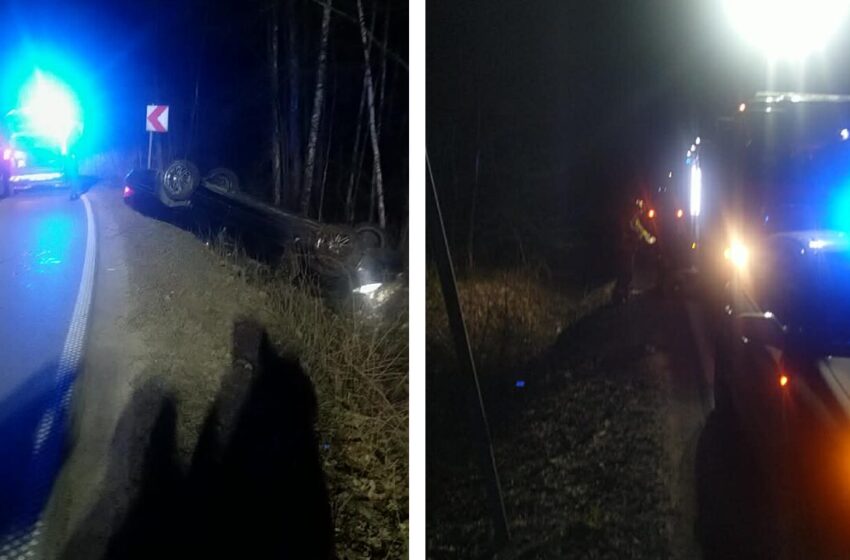  Mercedes dachował w Żerkowicach. Na miejscu działają służby.