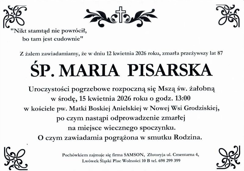  Odeszła Maria Pisarska