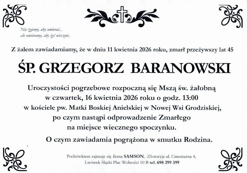  Odszedł Grzegorz Baranowski
