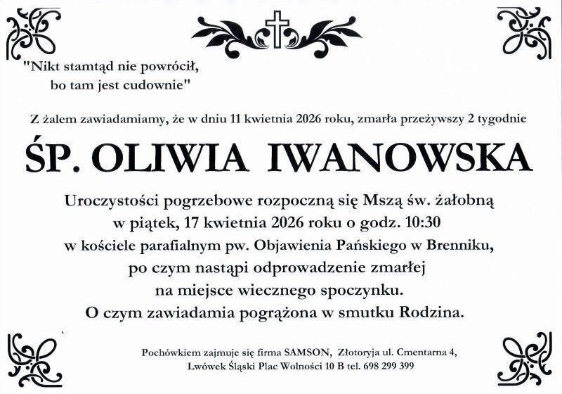  Odeszła Oliwia Iwanowska