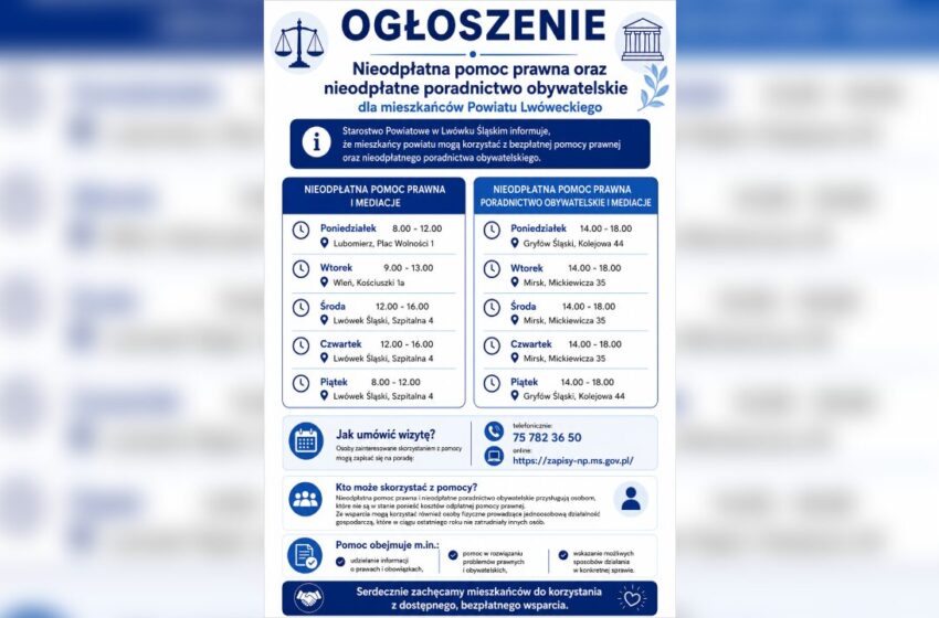  Mieszkańcy Powiatu Lwóweckiego mogą skorzystać z bezpłatnej pomocy prawnej. Sprawdź, gdzie i kiedy odbywają się dyżury