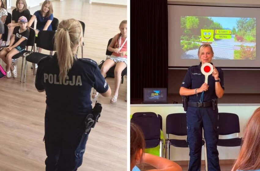  Policjantka spotkała się z dziećmi. Rozmawiali o bezpieczeństwie podczas wakacji