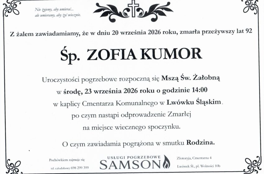  Odeszła ZOFIA KUMOR