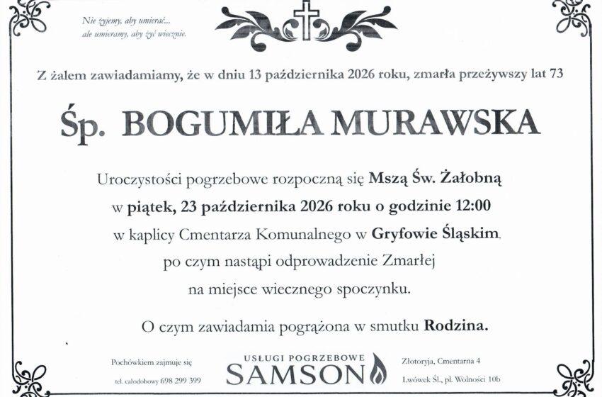  Odeszła BOGUMIŁA MURAWSKA